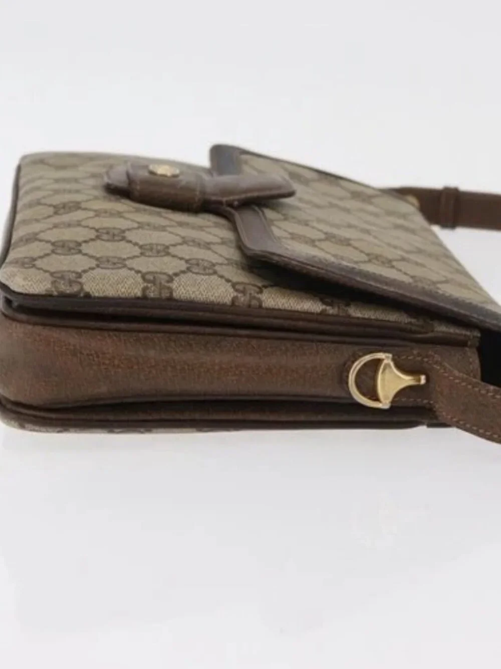 GUCCI GG Supreme Horsebit Shoulder Bag PVC Beige Gold 001 16 4084 Auth 175390